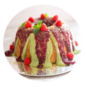 Pistachio raspberry Bundt cake